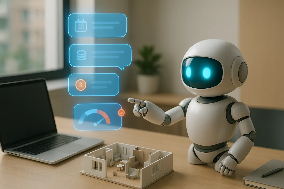 Robot AI trắng đọc một đoạn hội thoại Zalo nổi, các cụm từ quan trọng được gắn huy hiệu điểm, đồng hồ điểm số tăng lên mức nóng