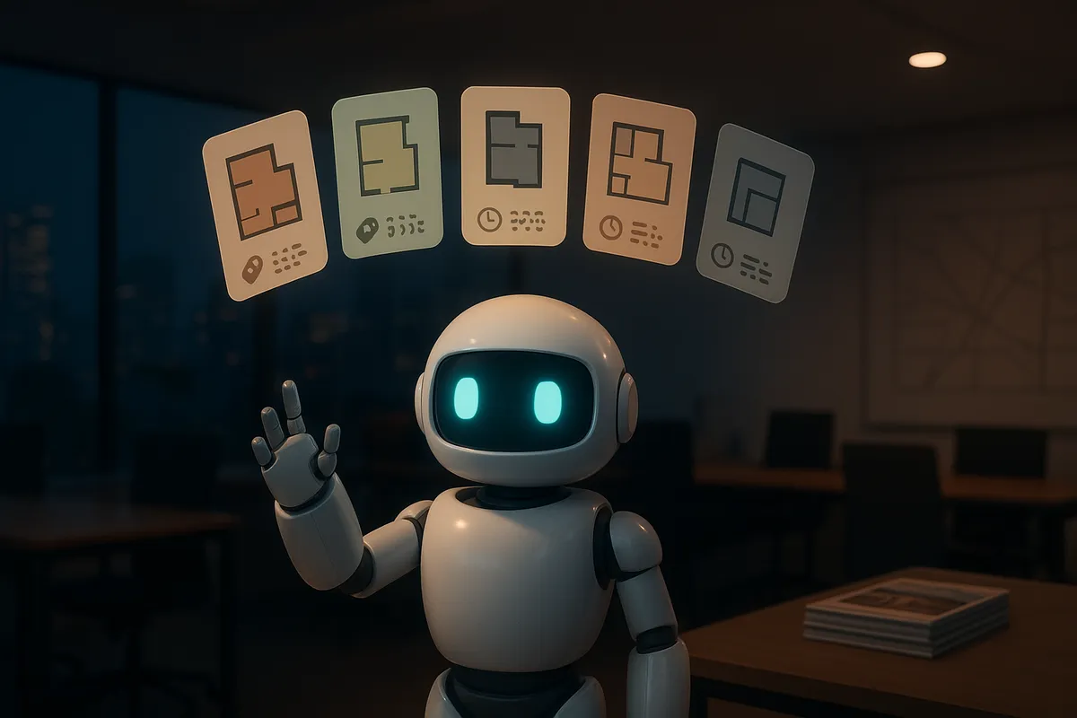 Robot AI compact trắng gửi tin nhắn ZNS cá nhân hóa đến các khách hàng tiềm năng sau buổi mở bán, mỗi bong bóng chat hiển thị hình ảnh căn hộ khác nhau phù hợp với từng khách